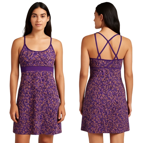 GAIAM Dresses & Skirts - GAIAM Athletic Dress Medium Purple Strappy Abstract Print Built In Bra Sporty